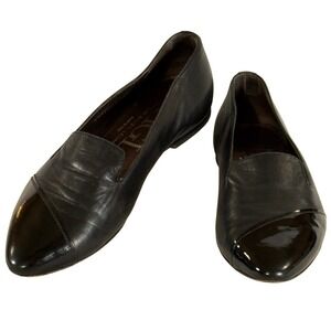 AGL Attilio Giusti Leombruni Cap Toe Flats Black Leather Patent Toe Made Italy38